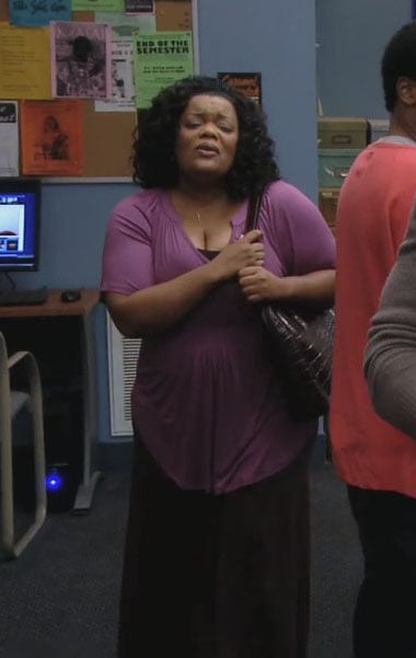 Shirley’s long purple top with maxi skirt on Community