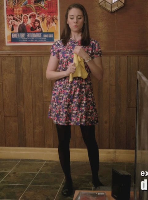 Annie’s floral short sleeve dress with black tights on Community