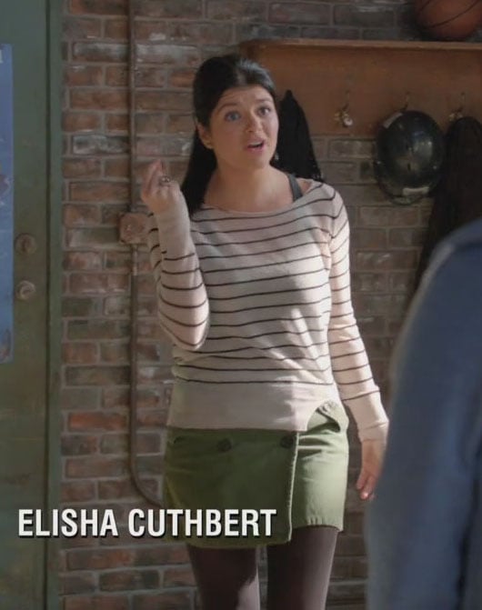 Penny’s striped sweater and green mini skirt on Happy Endings