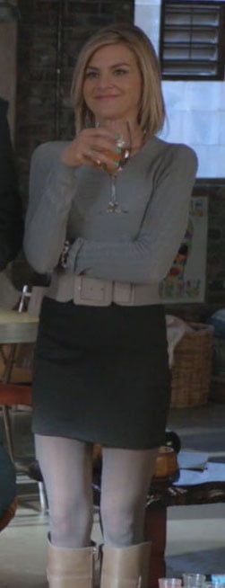 Jane’s grey sweater and mini skirt on Happy Endings