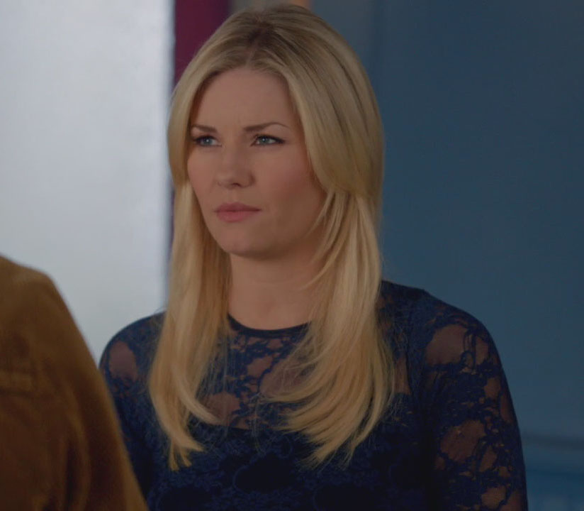 Alex’s blue sheer lace top on Happy Endings