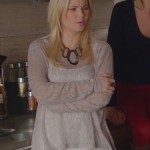 Alex’s sheer top and oval necklace on Happy Endings