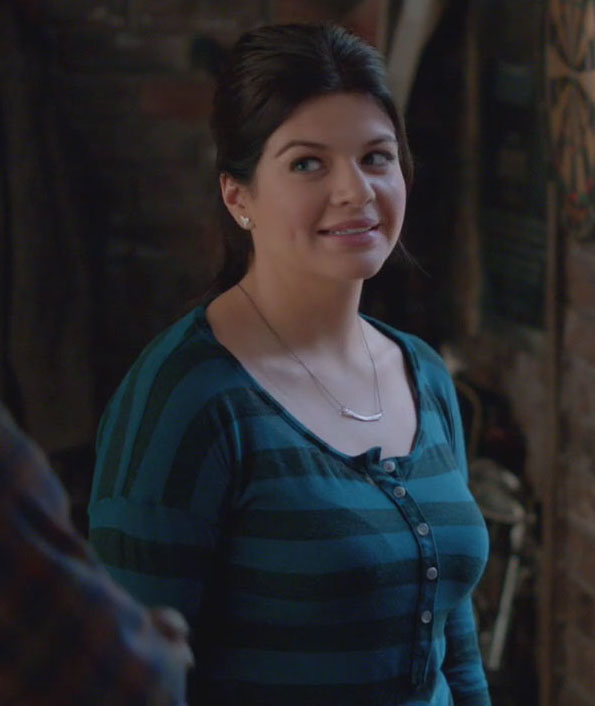 Jane’s teal and turquoise striped top on Happy Endings