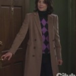 Robin’s light brown coat over pink argyle sweater on How I Met Your Mother