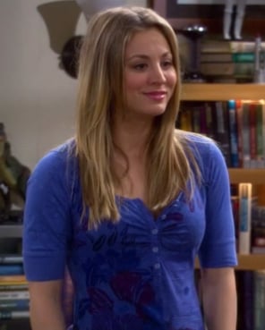 Penny’s blue and purple flower shirt on The Big Bang Theory
