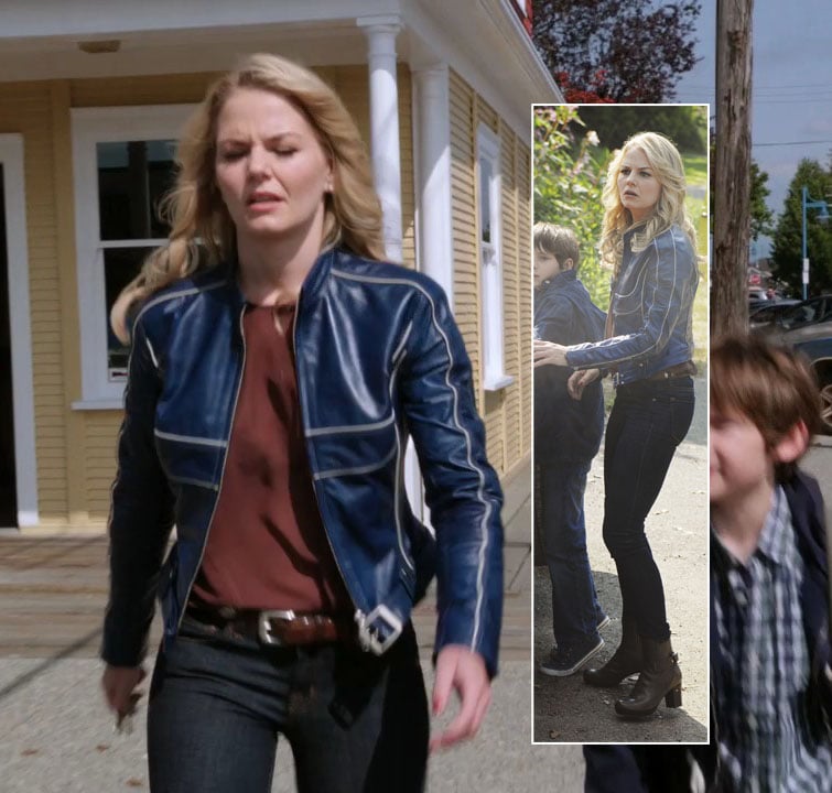 Emma’s blue leather jacket and brown ankle boots on Once Upon A Time