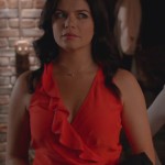 Penny’s red/coral ruffle wrap top on Happy Endings
