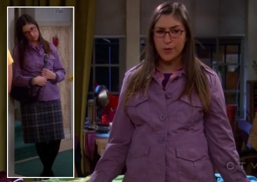 Amy’s purple jacket and plaid skirt on The Big Bang Theory