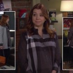 Lily’s grey and black check shirt and tan hangbag on How I Met Your Mother