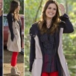Zoe’s contrast coat, red pants, ankle boot wedges and polka dot blouse on Hart of Dixie