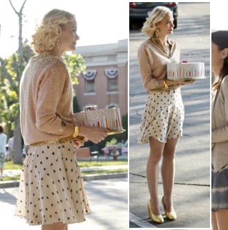 Lemon’s heart print dress and gold glittery shoes on Hart of Dixie