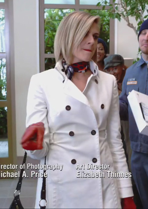 Jane’s white coat with red gloves on Happy Endings