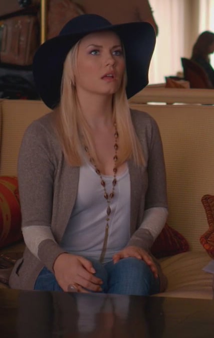 Alex’s lace sleeve cardigan and floppy hat on Happy Endings