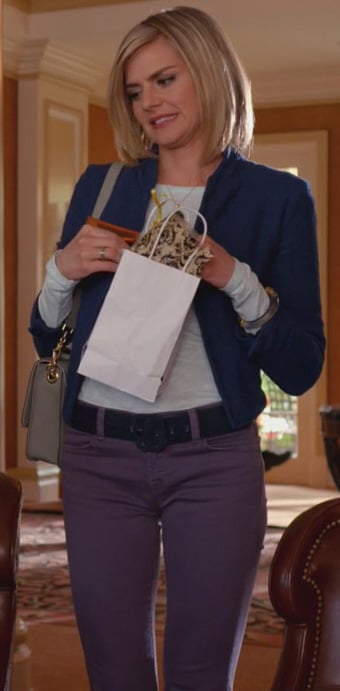 Jane’s purple pants and blue blazer on Happy Endings
