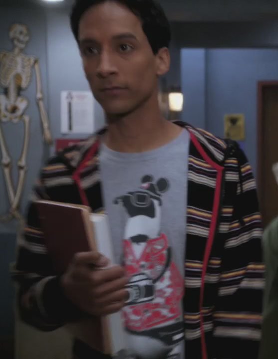 Abed’s grey penguin with a camera shirt on Community