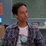 Abed’s white shirt with swirl graphic on Community