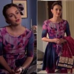 Blairs blue and pink dress with pink tights on Gossip Girl