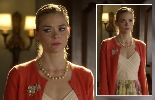Lemon’s orange cardigan with flower brooch on Hart of Dixie