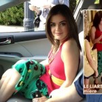 Aria’s green leopard print skirt with red peplum top and yellow belt on Pretty Little Liars