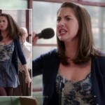 Annie’s grey and blue rose top with button down skirt on Community
