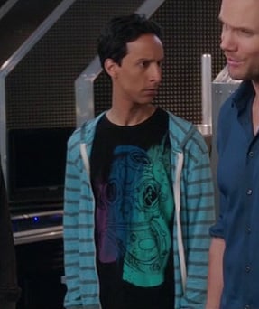 Abed’s black dive helmet graphic tee on Community