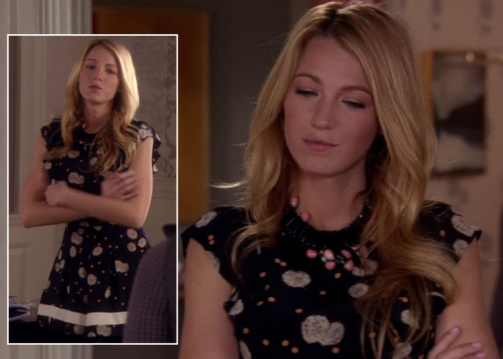 Serena’s black patterned dress on Gossip Girl