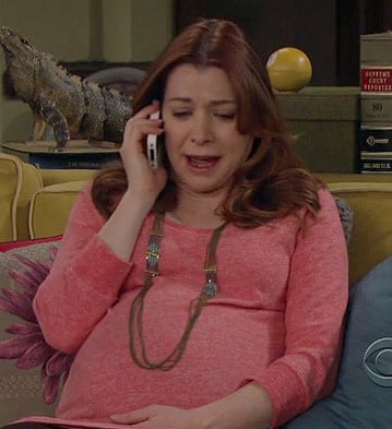 Lily’s pink/coral maternity sweater dress on How I Met Your Mother