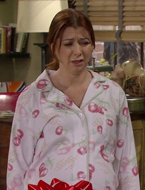 Lily’s white cherry print pajamas on How I Met Your Mother