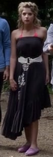Hanna’s black asymmetric maxi dress on Pretty Little Liars