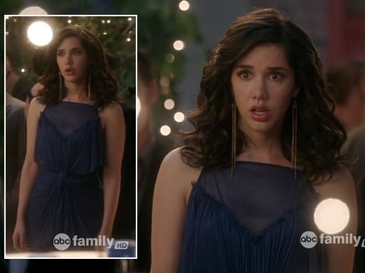 Jane’s blue fringe dress and long earrings on Jane by Design