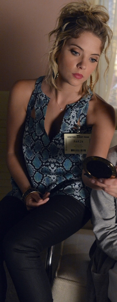 Hanna’s blue snakeskin top on Pretty Little Liars
