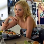 Hanna’s blue strapless geometric printed romper/dress on Pretty Little Liars