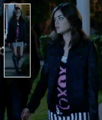Aria’s black and white striped skirt on Pretty Little Liars