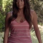 Emily’s pink and white striped tank top and denim shorts on Pretty Little Liars