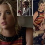Hanna’s orange striped dress, brown wedges on Pretty Little Liars