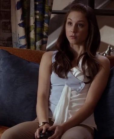 Spencer’s blue and white button top on Pretty Little Liars