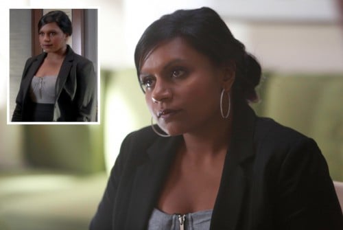 Mindy Kaling's grey zip front bustier top