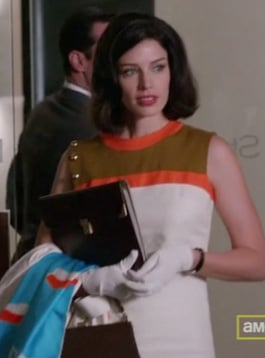 Megan Draper’s white and orange shift dress on Mad Men