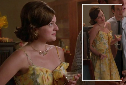 Peggy’s yellow floral dress and flower necklace on Mad Men