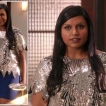 Mindy’s silver sequin top and blue skirt on The Mindy Project