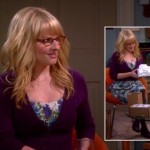 Bernadette’s purple/blue/green floral dress and cardigan on The Big Bang Theory