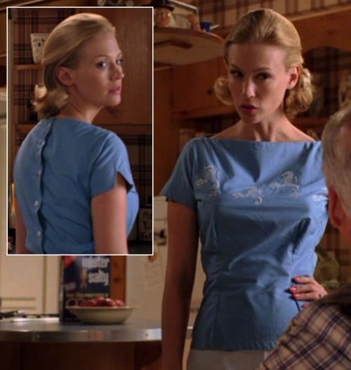 Betty Draper's blue and white top on Mad Men