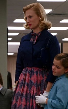 Betty Draper’s full skirt dress with cropped jacket on Mad Men