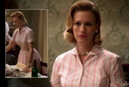 Betty's pink striped shirtdress on Mad Men