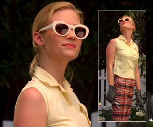 Betty's plaid pants and yellow top on Mad Men