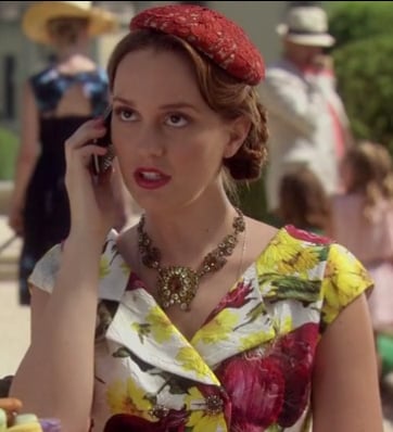 Blair’s red onion print dress and lace hat on Gossip Girl