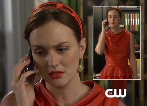 Blair's red leather peplum outfit on Gossip Girl season 6