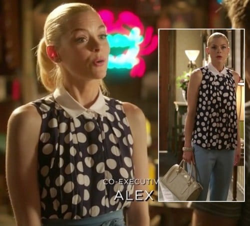 Lemon's polka dot top with white collar and light blue pants on Hart of Dixie