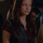 Marley’s red striped dress and denim vest on Glee