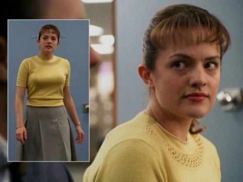 Peggy Olson's yellow sweater and pleated skirt on Mad Men